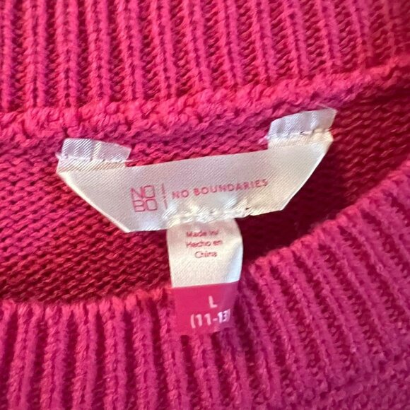 🐻Size L(11-13) - NOBO - Pink Distressed Sweater w/Skull Design - Picture 2 of 8